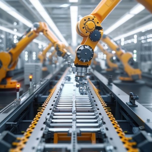 Robot futuriste d'une chaine de production